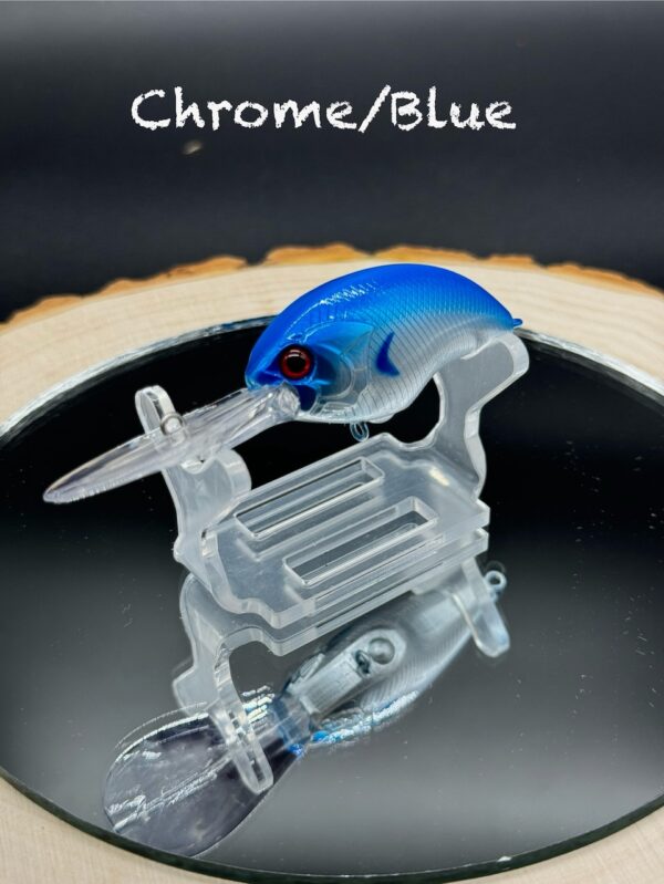 A vibrant blue fishing lure with a white belly under the title "Chrome/Blue".