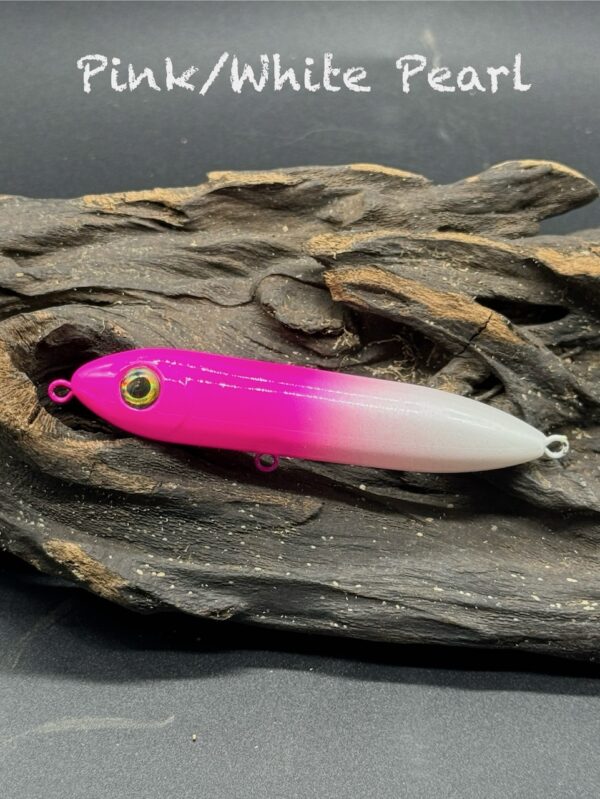 A hot pink and white sit or drift stick under the title "Pink/White Pearl".