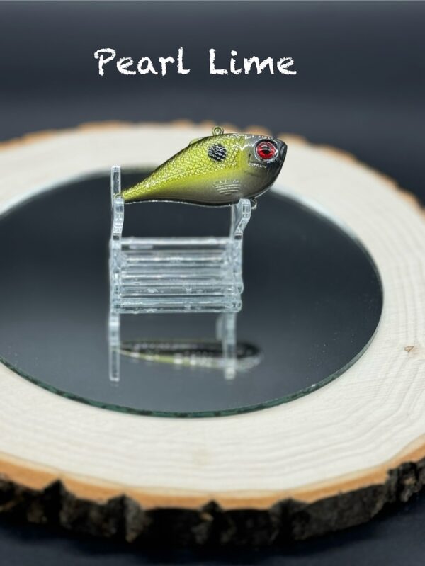 A 60mm lipless lure under the title "Pearl Lime" painted green with silvery gray and black accents.